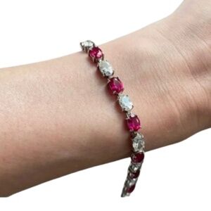 Tennis bracelet Sterling Silver and Pink Ruby Gemstone 7” Bracelet